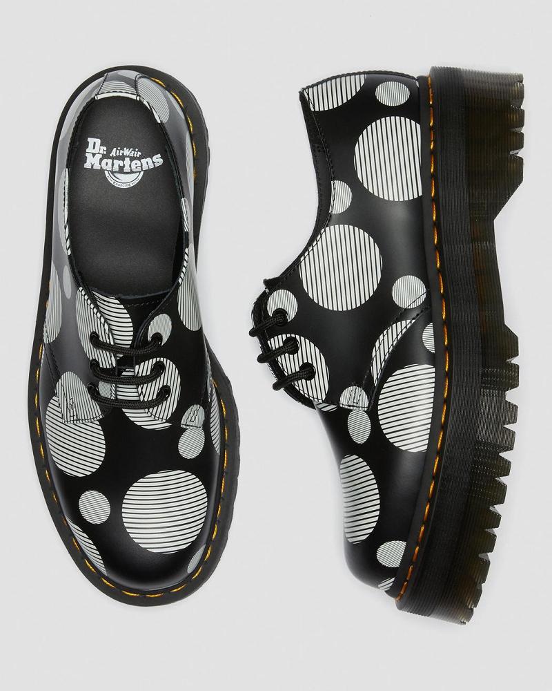 Dr Martens 1461 Polka Dot Smooth Læder Platform Sko Dame Sort | DK 387HAP